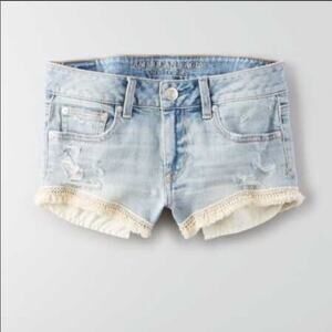 American Eagle Pom-Pom Fringe Cutoff Jean Shorts